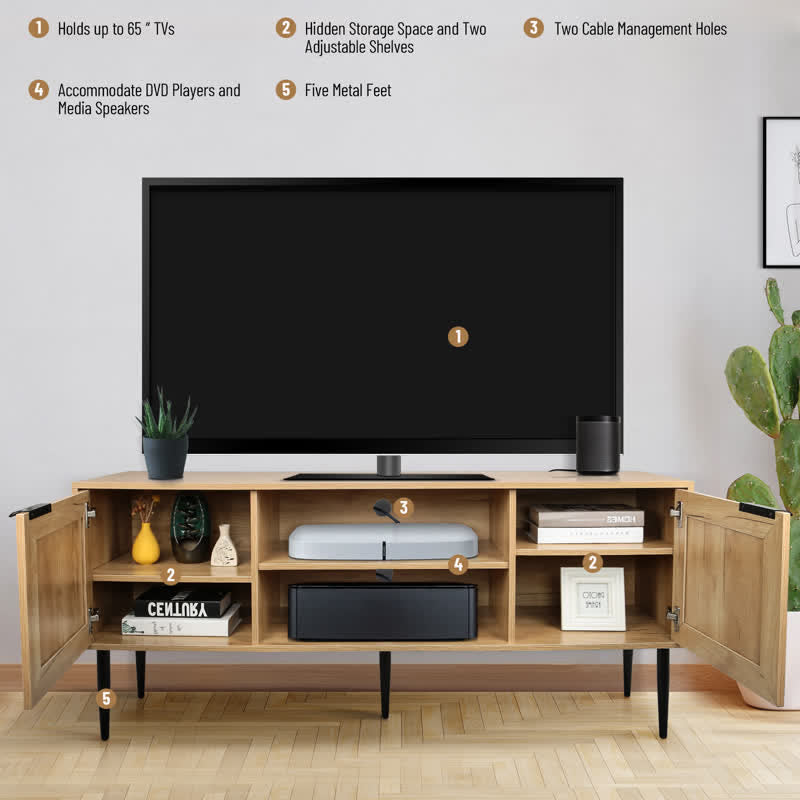 TV Stand Rattan Cabinet Display Sideboard 59"