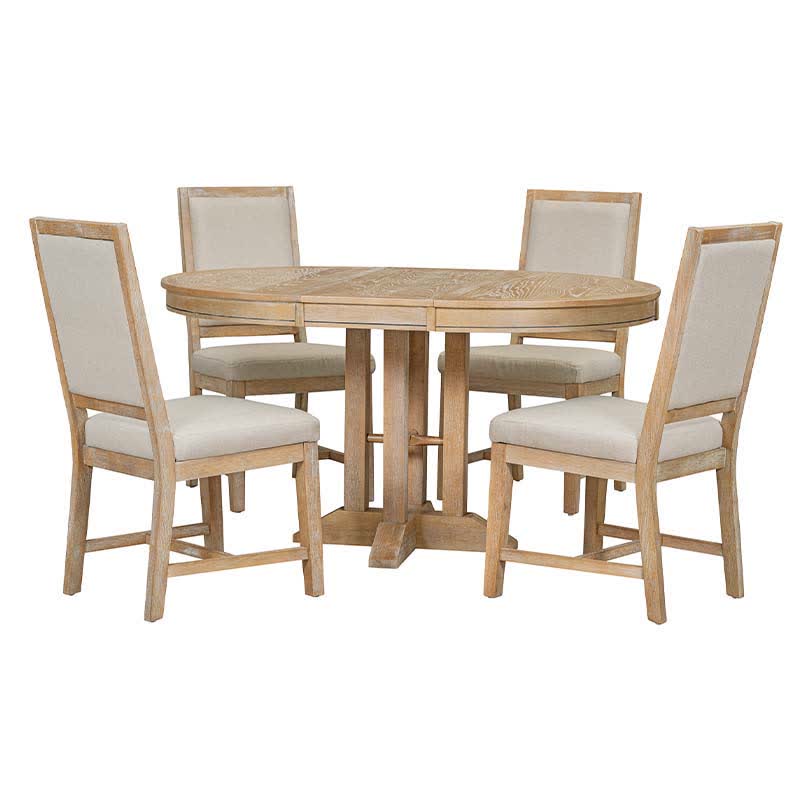 Extendable 42"-58" Round Dining Table Chairs Set