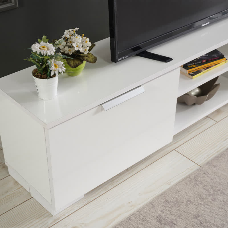 White TV Stand With Door Shelves 66"