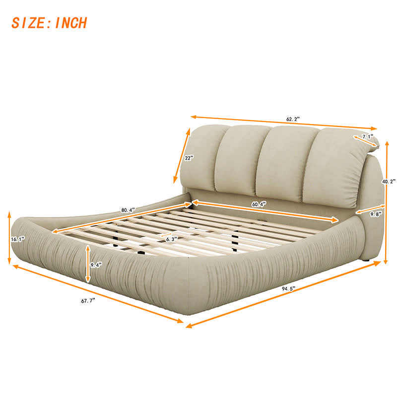 Queen Size Upholstered Bed Thick Headboard