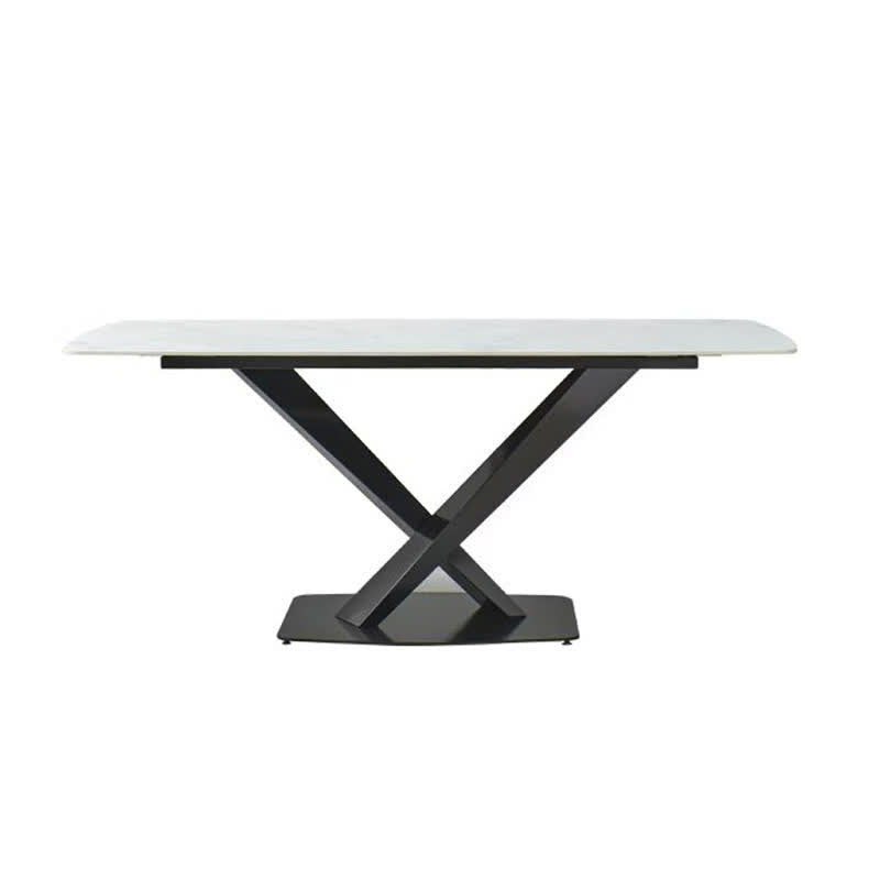 Artificial Stone Rectangular Dining Table Black Base - Black Leg - image 1