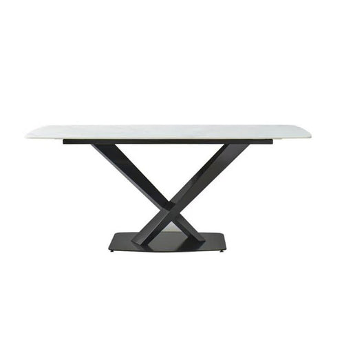 Artificial Stone Rectangular Dining Table Black Base - Black Leg - image 1