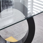 Rectangular Tempered Glass Dining Table with Black Support Base - image 4