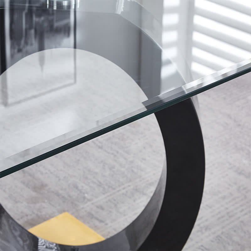 Rectangular Tempered Glass Dining Table with Black Support Base - image 4