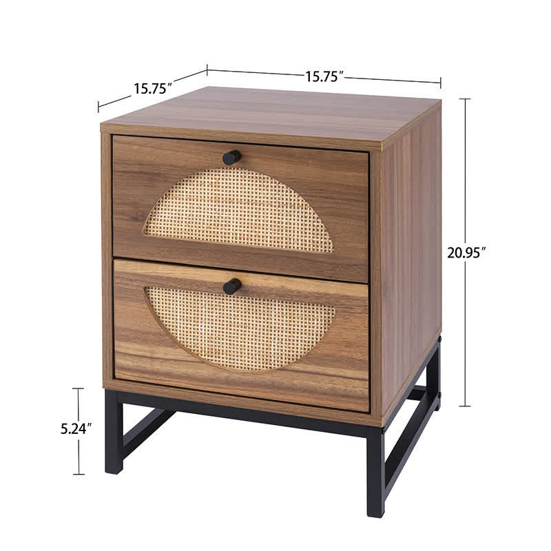 Rattan Drawer Nightstand Bedside End Table