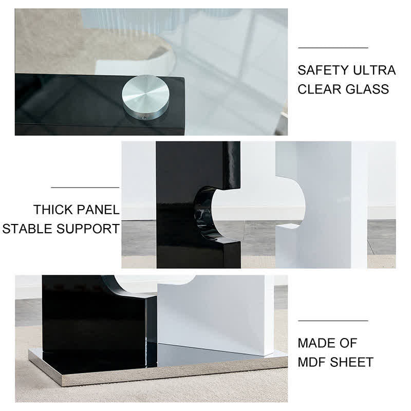 Kitchen Glass Rectangular Dining Table Artistic Base - image 6