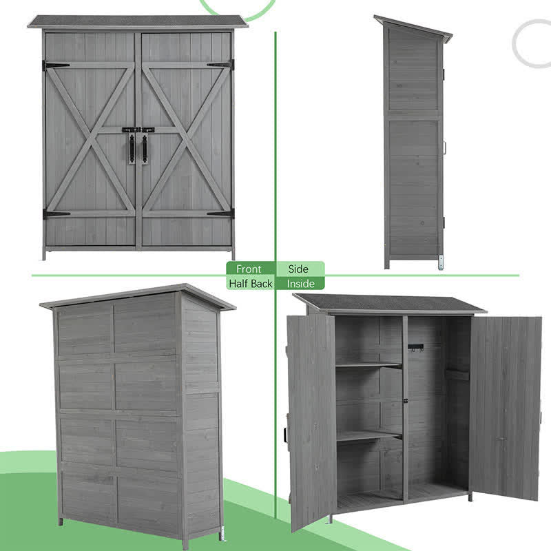 Wooden Tool Storage Shed Detachable Shelves