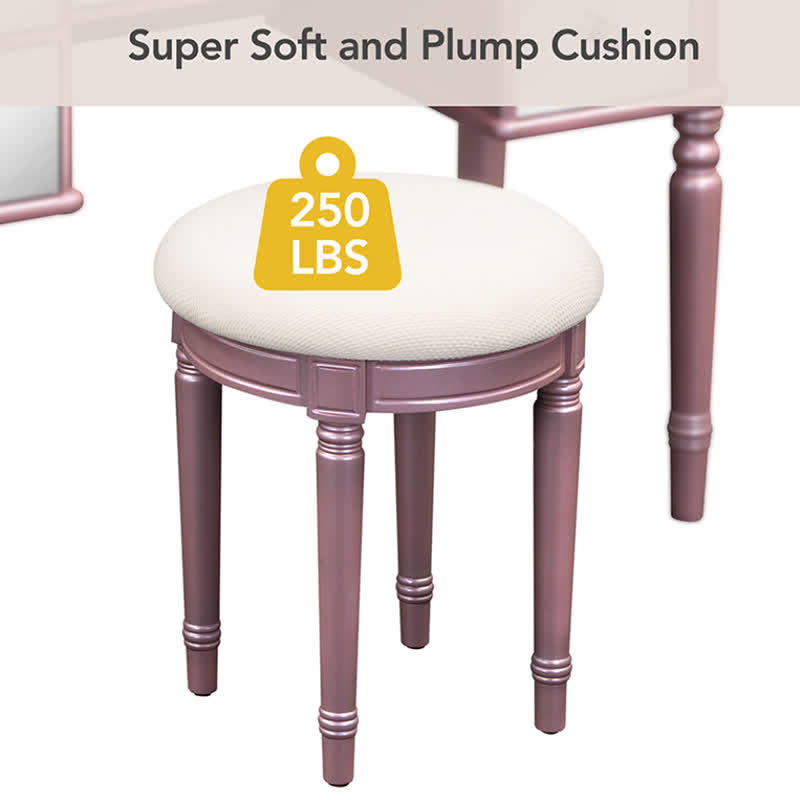 Dressing Table Stool Tri-fold Mirror Vanity Set