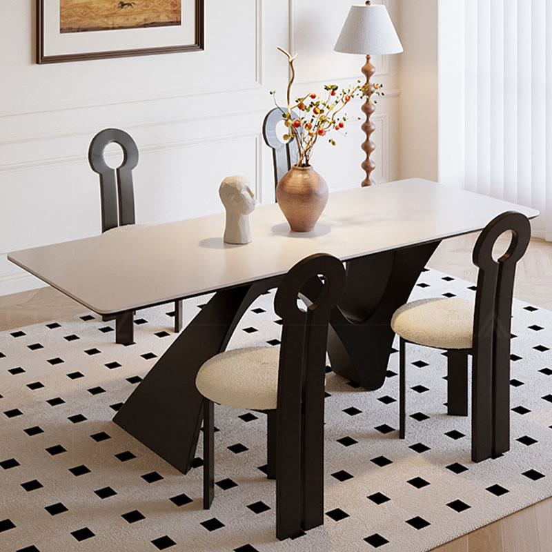 Modern Minimalist Z-Shaped Rectangular Dining Table with Black Base