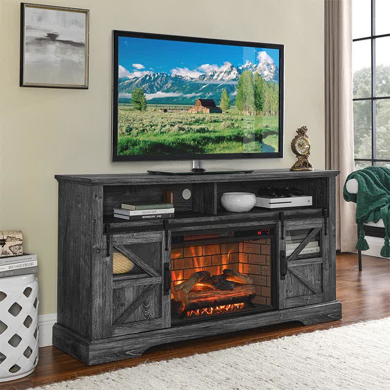 60" Electric Fireplace Farmhouse Sideboard - Gray - image 21
