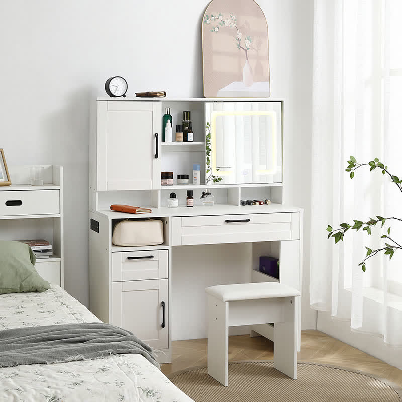 Vanity Desk Stool Set With Charging Station