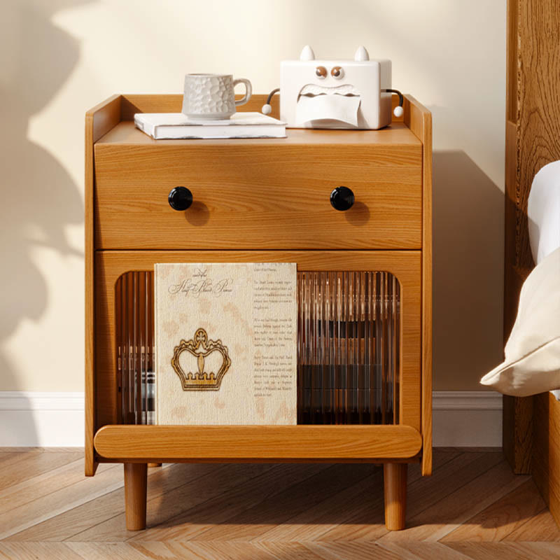 Solid Wood Glass Door Bedside Table