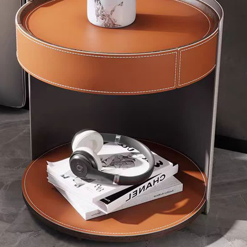 Removable Round Saddle Leather End Table