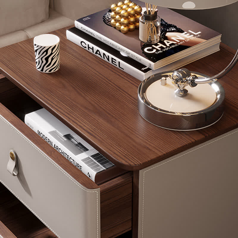 Saddle Leather Nightstand Cabinet End Table