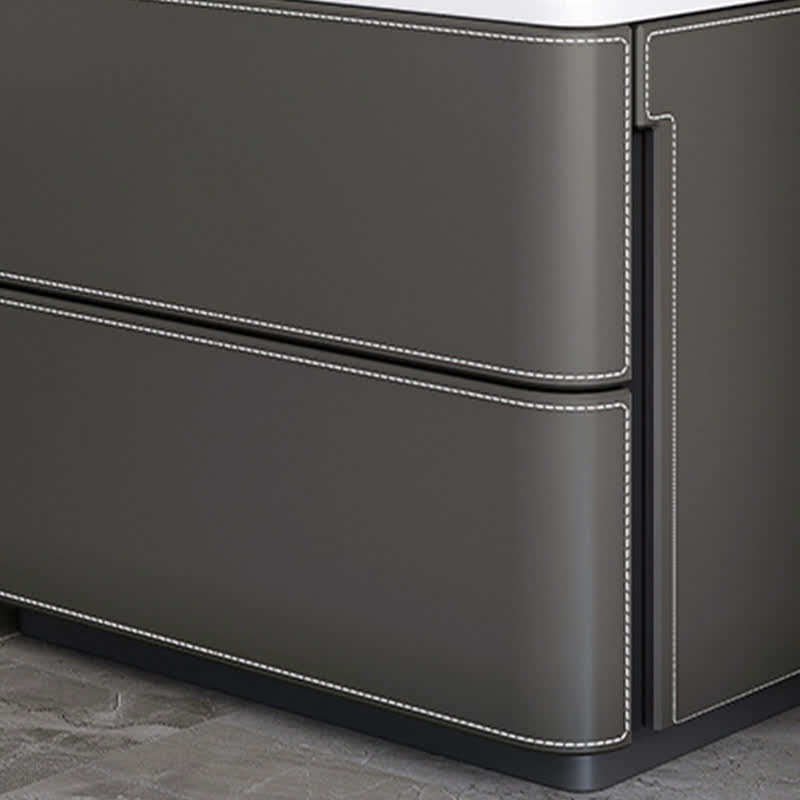 Leather Nightstand Side Table 3 Drawers - image 4