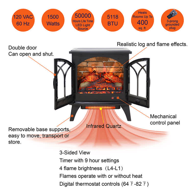 3D Infrared Electric Stove Fireplace