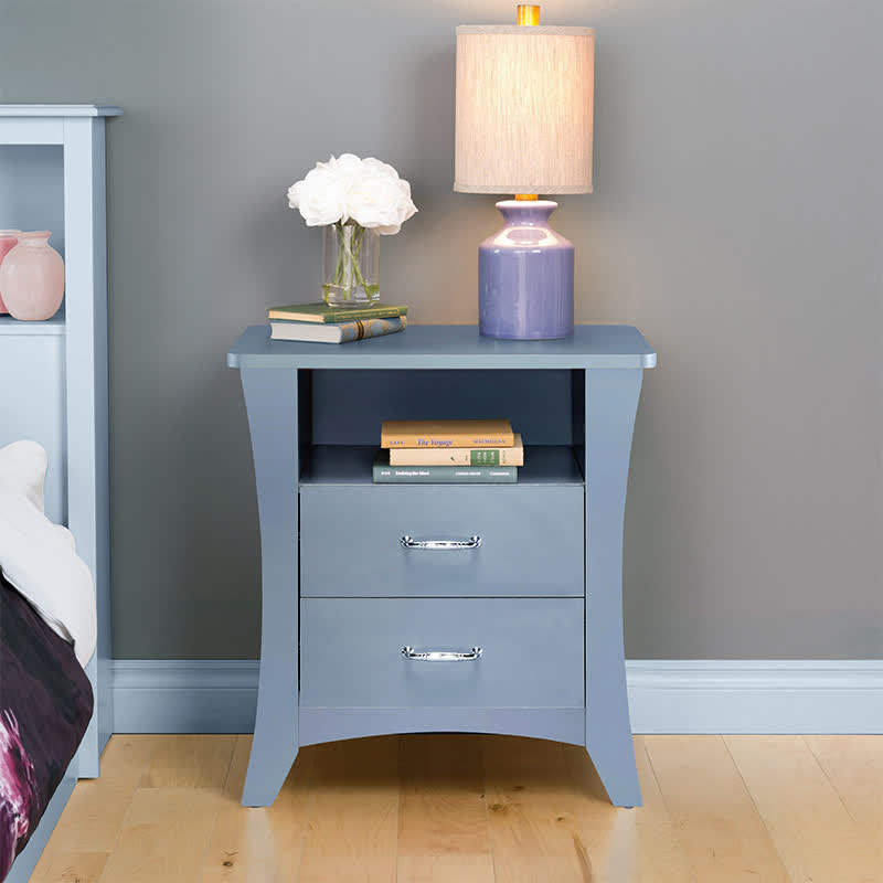 Bedside Nightstand with Open Shelving Drawers