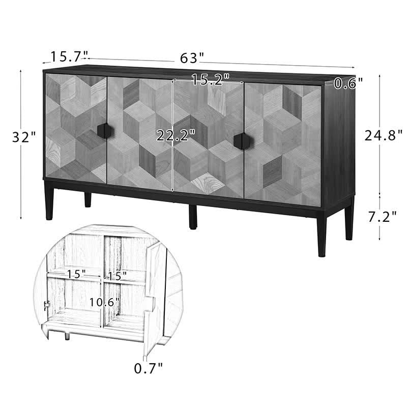 Storage Cupboard Buffet Coffee Sideboard 63"