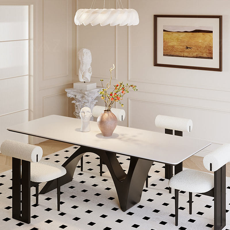 Modern Minimalist Z-Shaped Dining Table with Black Base