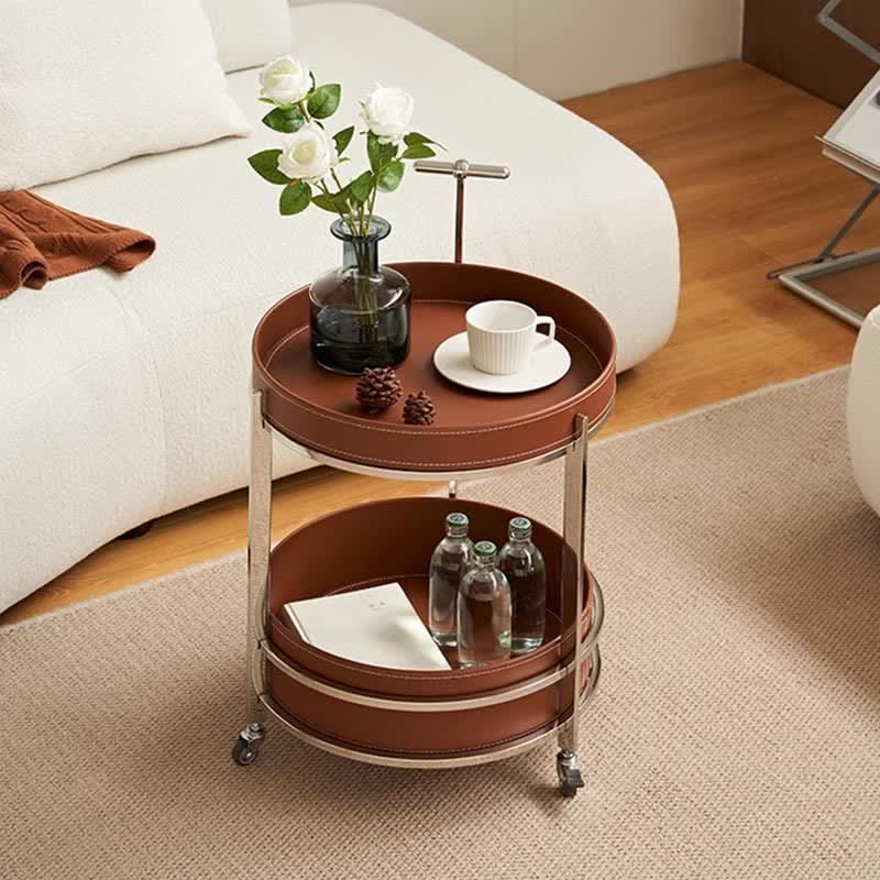 Saddle Leather Shelf Movable Carts Side Tables