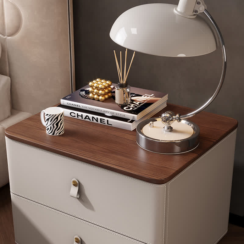 Saddle Leather Nightstand Cabinet End Table