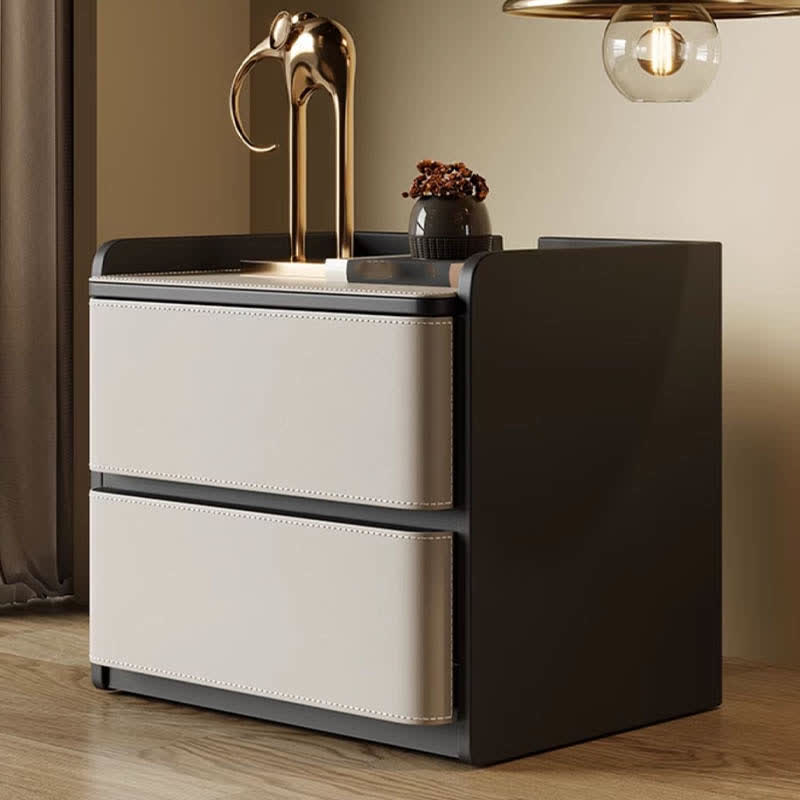 Saddle Leather Nightstand Wooden Cabinet Closet