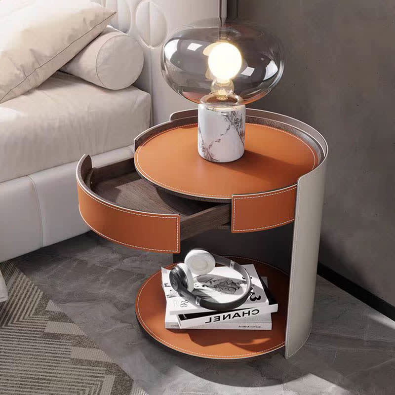 Removable Round Saddle Leather End Table