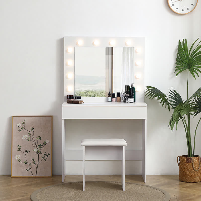 Makeup Vanity Table Stool Light Bulbs Mirror