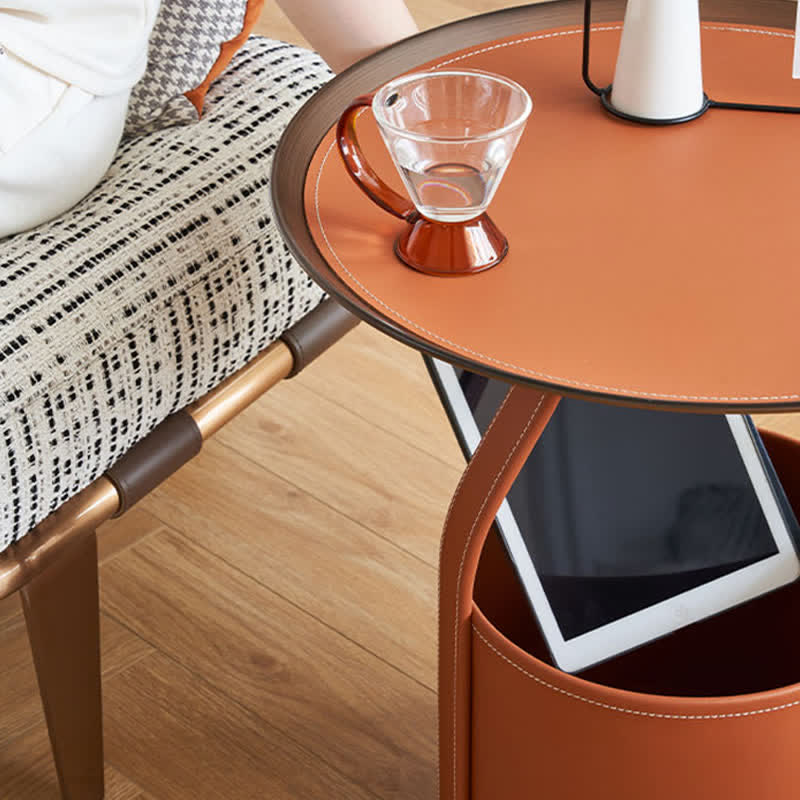 Saddle Leather Side Table Buffet Cabinet