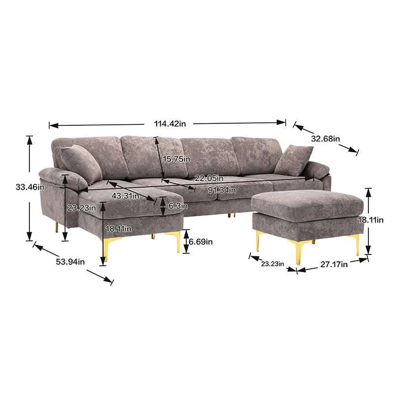 Upholstered Cectional Sofa Ottoman Brown