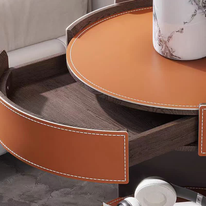 Removable Round Saddle Leather End Table