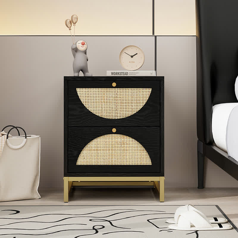 Rattan Drawer Nightstand Bedside End Table