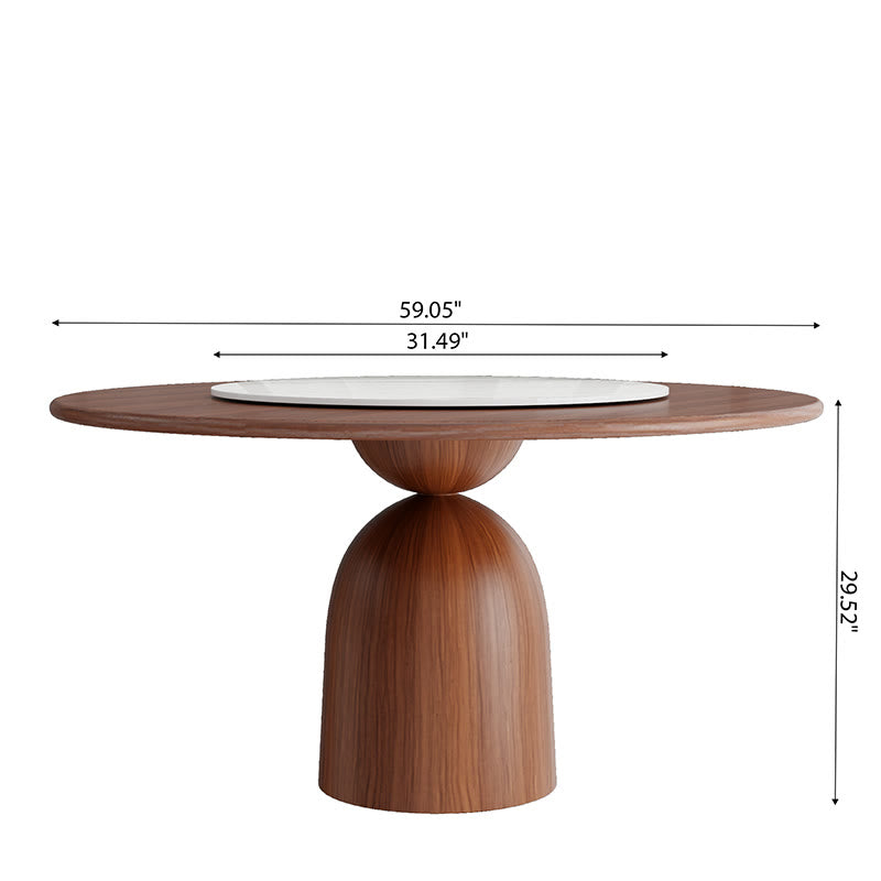 Stone Wooden Top  Lazy Susan Round Dining Table