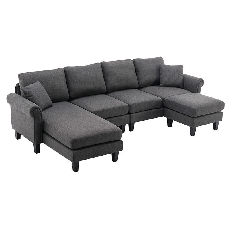 Living Room Linen Upholstered Sofa Chaise