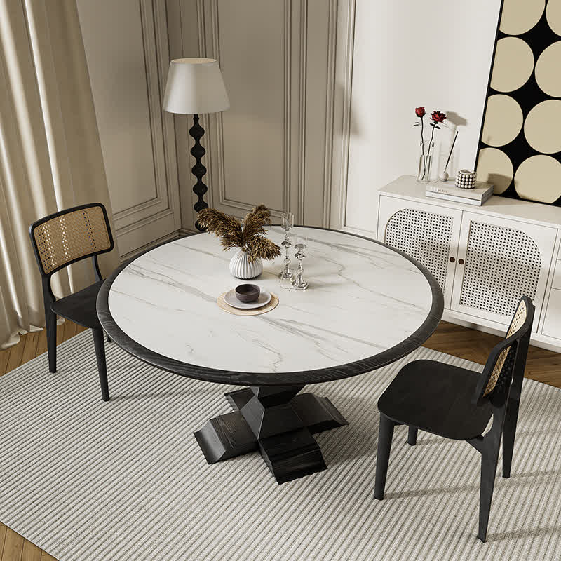 Wooden Base Round Dining Table Black Edge