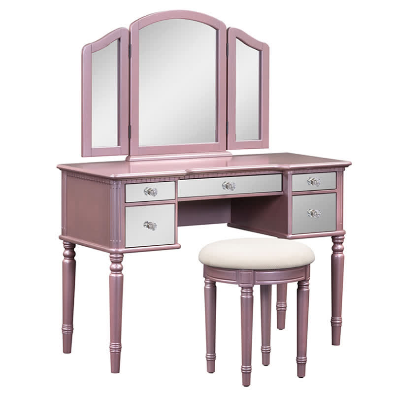 Dressing Table Stool Tri-fold Mirror Vanity Set