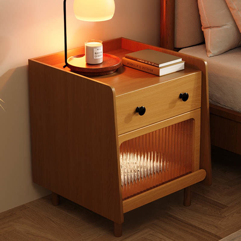 Solid Wood Glass Door Bedside Table