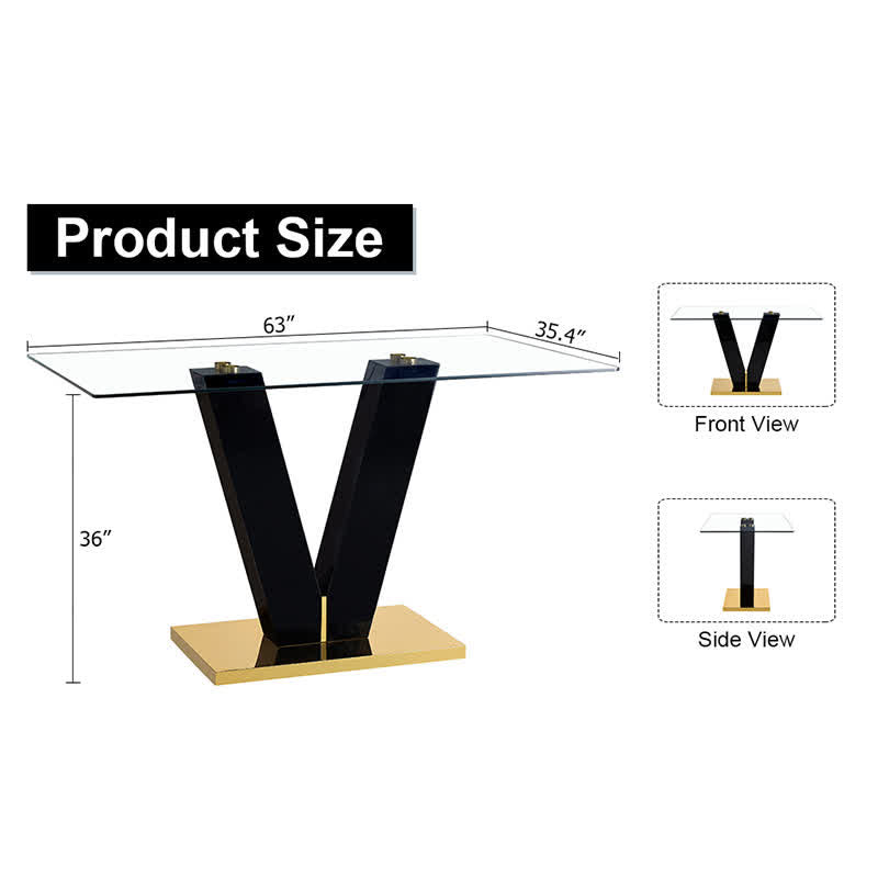 Kitchen Glass Dining Table V-Base