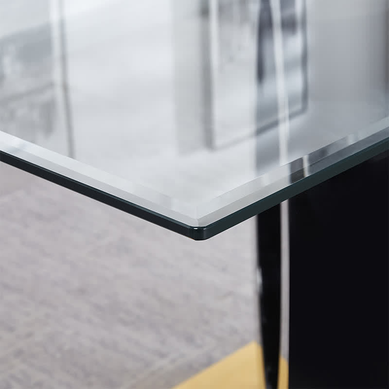 Rectangular Tempered Glass Dining Table with Black Support Base - image 5