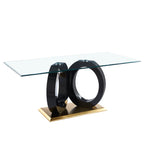 Rectangular Tempered Glass Dining Table with Black Support Base - image 1