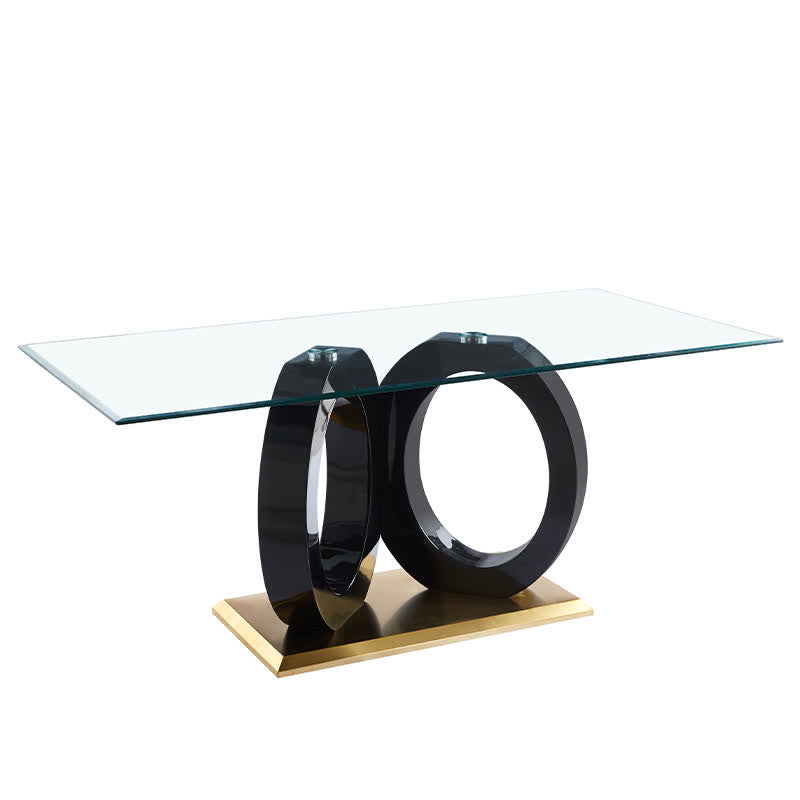 Rectangular Tempered Glass Dining Table with Black Support Base - image 1