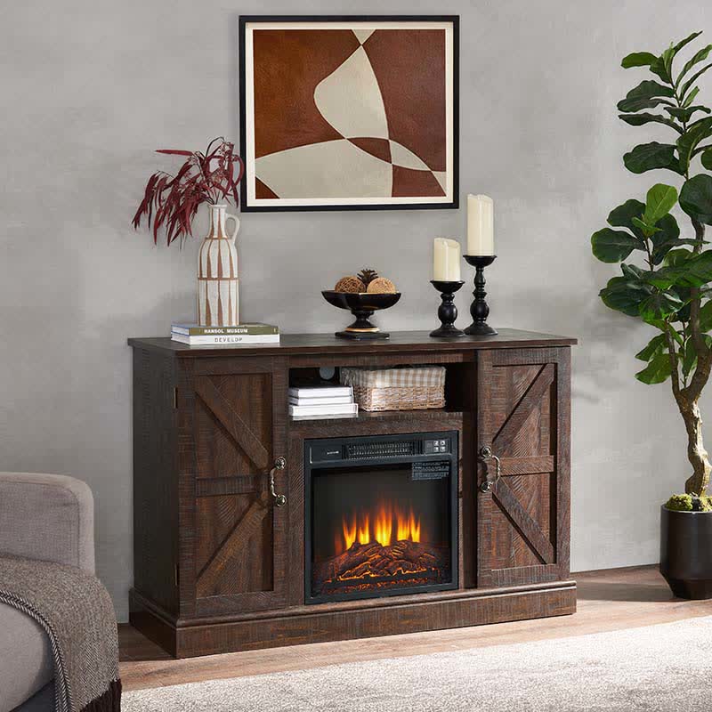 Farmhouse Electric Fireplace TV Stand Cabinet