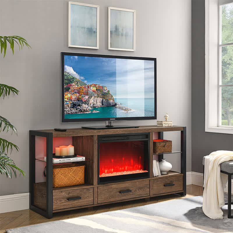 60" Electric Fireplace LED Lights TV Stand