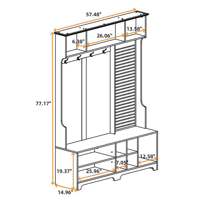 Entryway Hall Tree Storage Shoe Bench