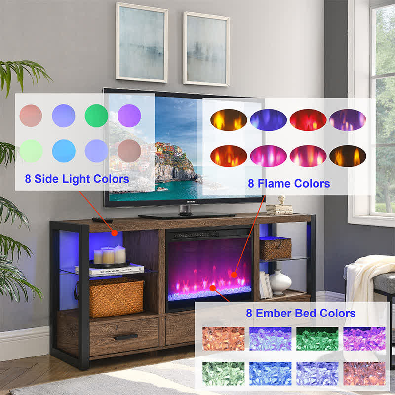 60" Electric Fireplace LED Lights TV Stand