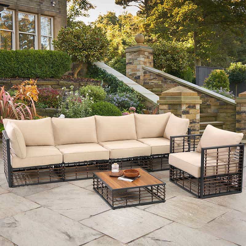 6pcs Wicker Patio Sofa Table Set