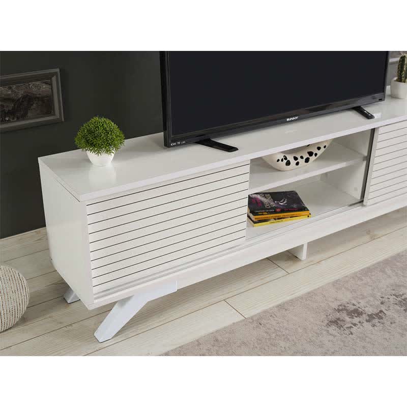 TV Stand Sliding Door Cabinet White 67"