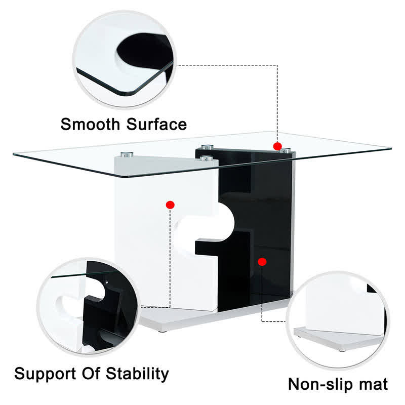 Kitchen Glass Rectangular Dining Table Artistic Base