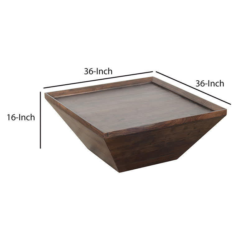 Acacia Wood Coffee Table Trapezoid Base