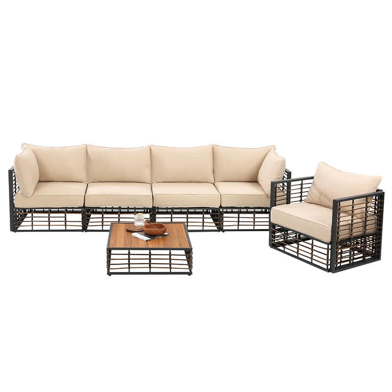 6pcs Wicker Patio Sofa Table Set